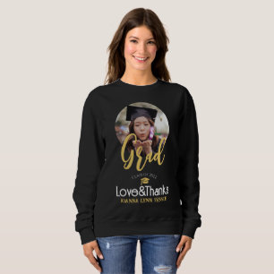 Eleganter Abschluss Gold Cap Danke Script Foto Sweatshirt