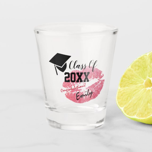 Eleganter Abschluss & Klasse 20XX, Rosa Glitzer Ki Schnapsglas (Vorderseite)