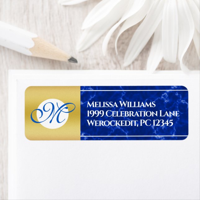 Eleganter Abschluss Monogram Blue Marble Gold Foil (Insitu)