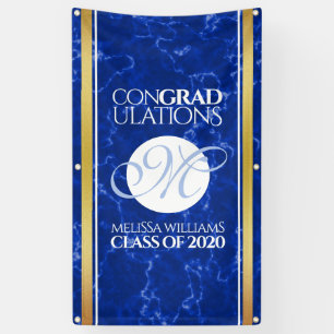 Eleganter Abschluss Monogram Blue Marble Gold Foil Banner