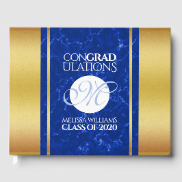 Eleganter Abschluss Monogram Blue Marble Gold Foil Gästebuch