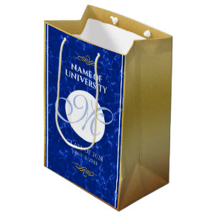 Eleganter Abschluss Monogram Blue Marble Gold Foil Mittlere Geschenktüte