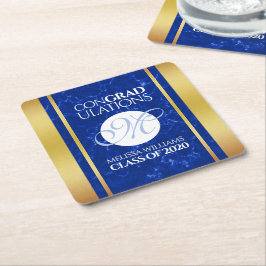 Eleganter Abschluss Monogram Blue Marble Gold Foil Rechteckiger Pappuntersetzer