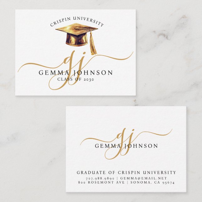 Eleganter Abschluss Name Gold Monogram Telefonnummerkarte (Vorne/Hinten)