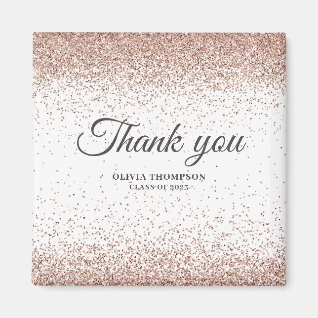 Eleganter Abschluss Rose Gold Glitzer Vielen Dank Magnet (Vorne)