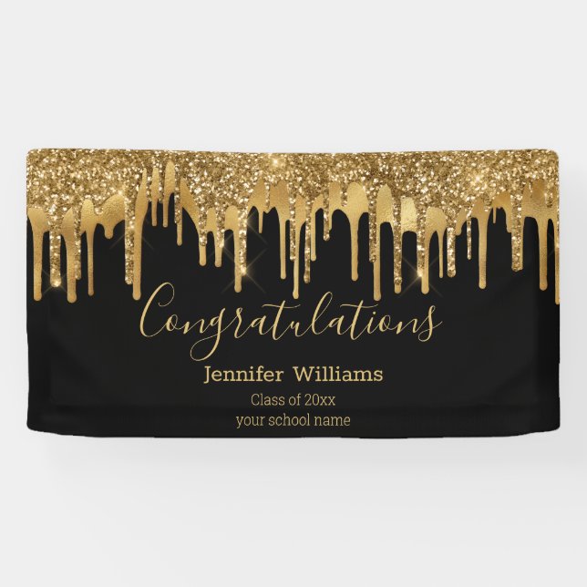 eleganter Abschluss, schwarzer goldtropfender Glit Banner (Horizontal)