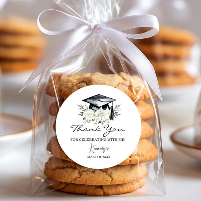 Eleganter Abschluss Vielen Dank Sticker - Black Ca (Celebrate your achievement in style with this elegant graduation thank-you sticker! 🎓✨ #ClassOf2025)