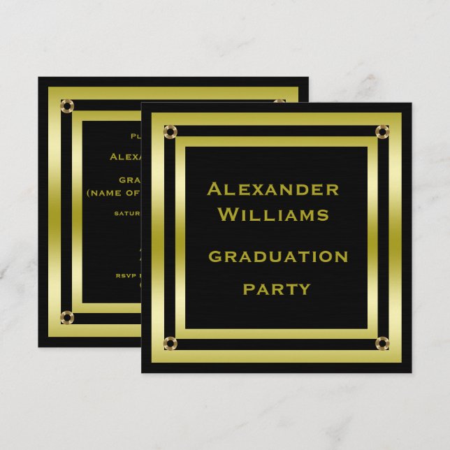 Eleganter Abschluss von Black & Gold Gerahmt Man Einladung (Vorne/Hinten)