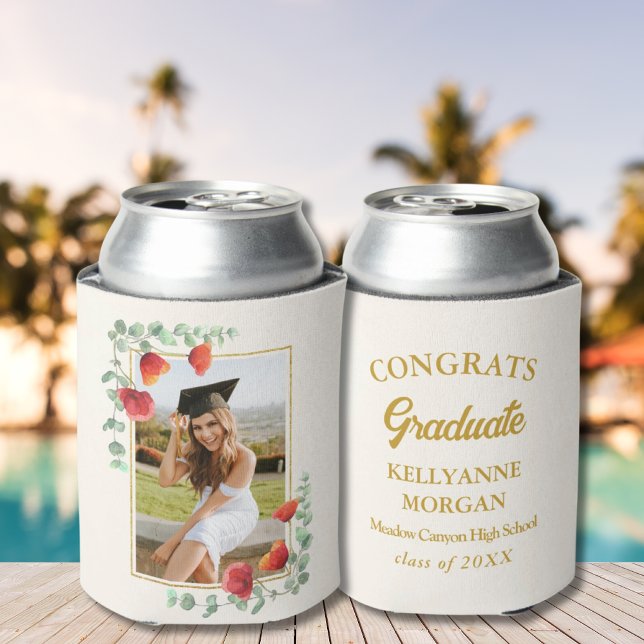 Eleganter Abschluss Wasserfarben  Pool Party Dosenkühler (Elegant Watercolor Floral Graduation Pool Party Can Cooler)