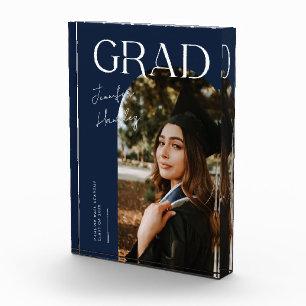Eleganter Abschlussname und Schule Navy Blau Fotoblock