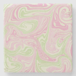 Eleganter Abstrakt rosa grüner Marmorretro Wavy Steinuntersetzer
