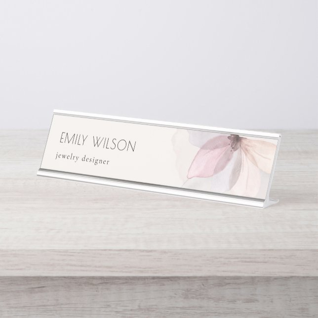 Eleganter Abstrakter Blush Wasserfarben Schreibtischnamensplakette (Vorderseite )