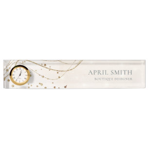 Eleganter Abstrakter Glitzer Ivory Gold Namensplakette