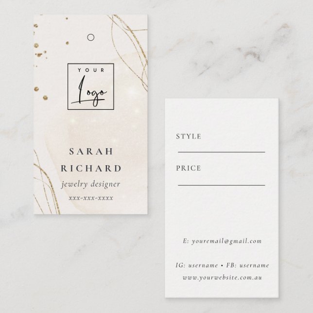 Eleganter Abstrakter Glitzer Ivory Gold-Preis-Logo Visitenkarte (Vorne/Hinten)