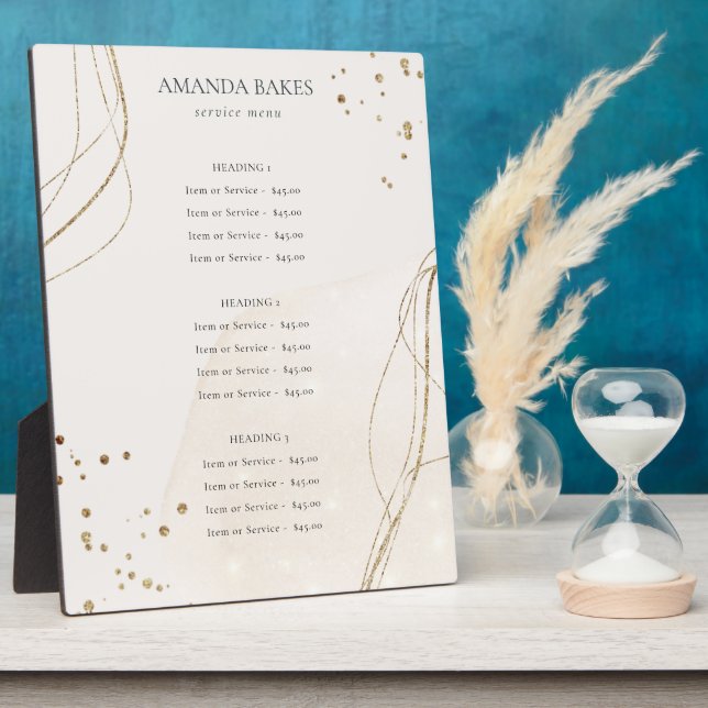 Eleganter Abstrakter Glitzer Ivory Gold Preis Serv Fotoplatte (Seite)