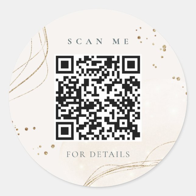 Eleganter Abstrakter Glitzer Ivory Gold QR Code Runder Aufkleber (Vorderseite)