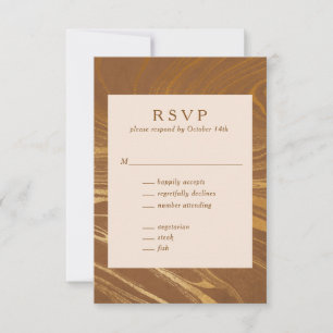 Eleganter Abstrakter Marmor Swirl Golden Brown Wed RSVP Karte