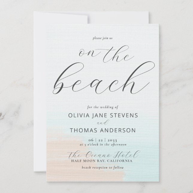 Eleganter Abstrakter Ocean Beach bei einer Hochzei Einladung (Vorderseite)