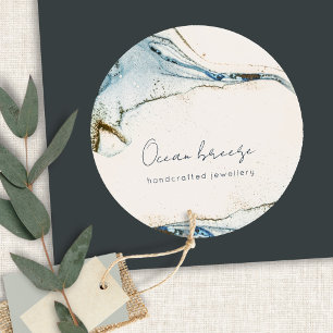 Eleganter Abstrakter Wasserfarben Blauer goldener  Runder Aufkleber