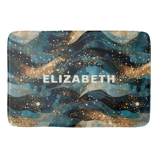 Eleganter Abstrakter Winter Navy Gold Glitzer Badematte (Vorderseite)