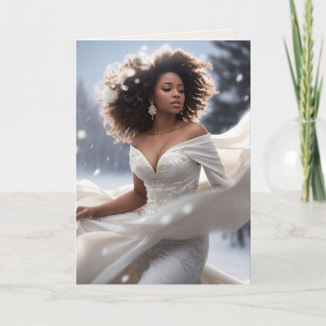 Eleganter Afroamerikaner Diva Snowy Urlaub Karte (Vorderseite)