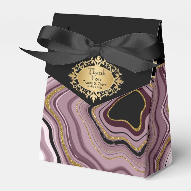 Eleganter Agate Marmor mit Mauve, Black und Gold Geschenkschachtel (Vorderseite)