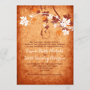 Eleganter Ahorn-Blätter Orange-Hochzeit im Herbst Einladung