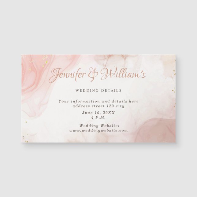 Eleganter Alkohol Tinte Gold Blush Pink Hochzeitsd Magnetkarte (Vorderseite)