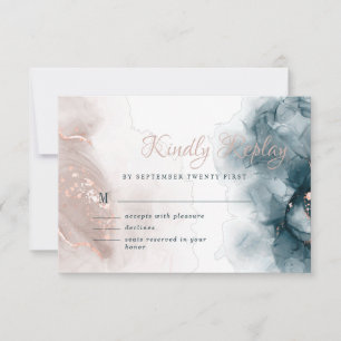 Eleganter Alkohol Tinte Gold Rosa Blau RSVP Karte