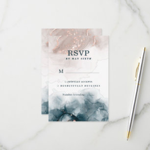 Eleganter Alkohol-Tinte Gold-Rouge Blau Minimal Mo RSVP Karte