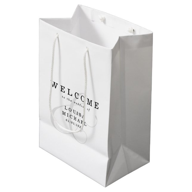 Eleganter Ampersand Hochzeitsempfang Mittlere Geschenktüte (Vorderseite Schrägansicht)