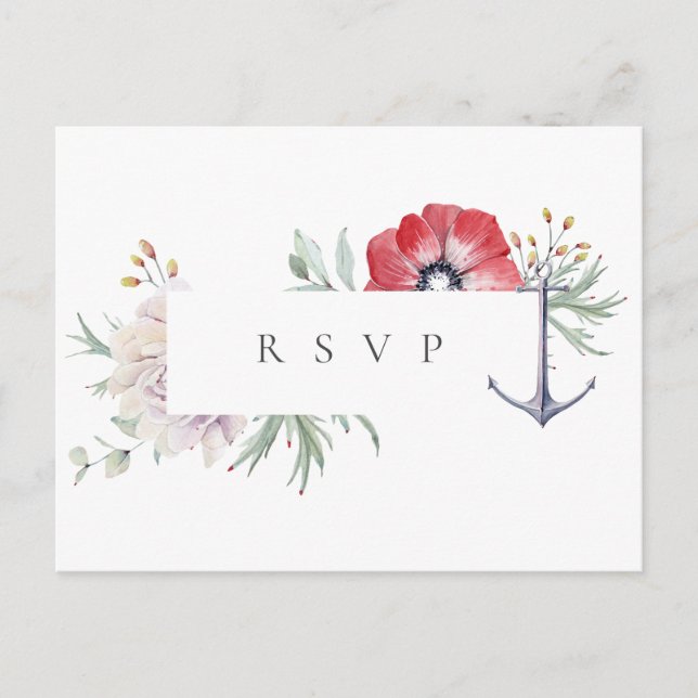 Eleganter Anchor Floral Wedding RSVP Song Request Einladungspostkarte (Vorderseite)