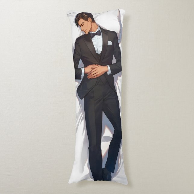 Eleganter Anime Man schlafen Seitenschläferkissen (Vorderseite Vertikal)