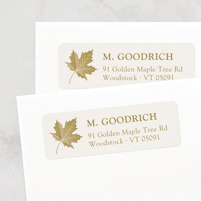 Eleganter antiker Ahornlef. Rücksendeadresse (Elegant Stylish Gold Cream Maple Leaf Return Adress Label Template for Autumn, Fall, Thanksgiving.)