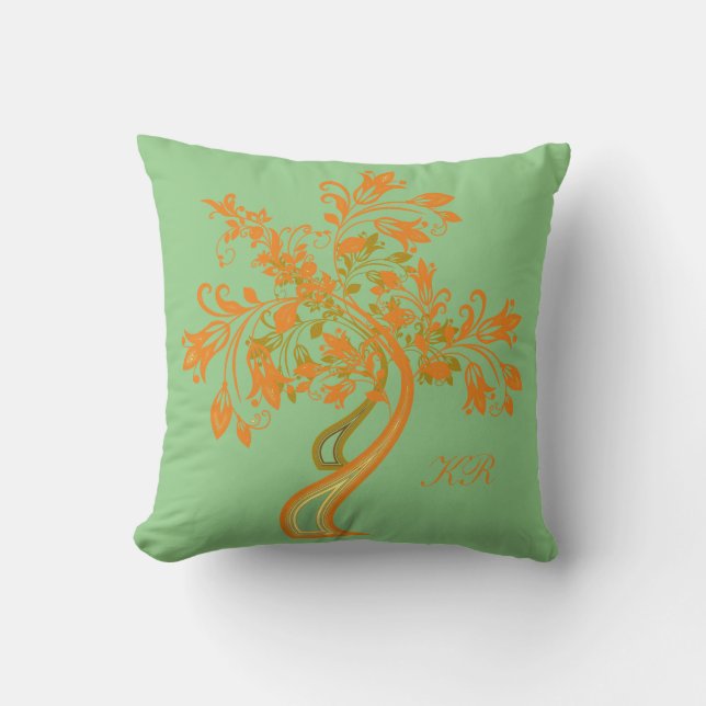 Eleganter antiker, grüner Orangenbaum Kissen (Vorderseite)