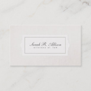 Eleganter Anwalt Plaque Stil Beige Linen Look Visitenkarte