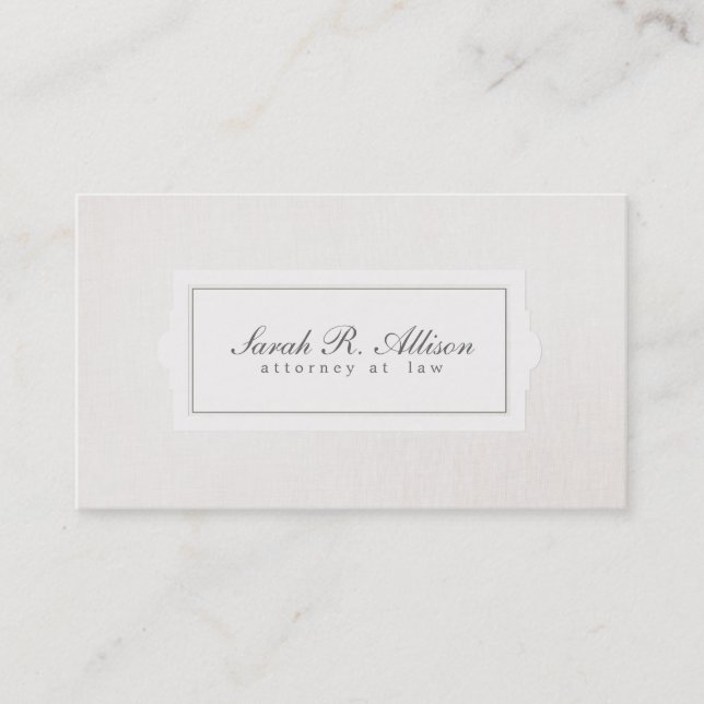 Eleganter Anwalt Plaque Stil Beige Linen Look Visitenkarte (Vorderseite)