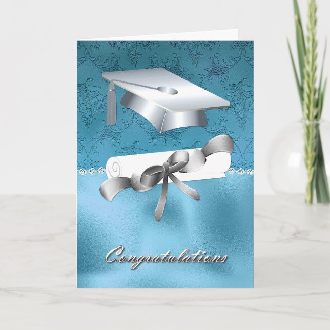 Eleganter Aqua und Silberner Abschluss Karte (Vorderseite)