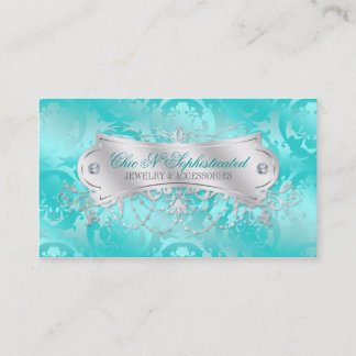 Eleganter aquamariner blauer Damast-Strudel Visitenkarte