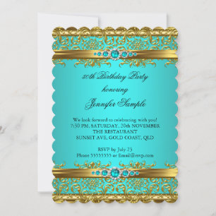 Eleganter Aquamariner Blue Gold Damask Diamond Geb Einladung