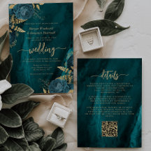 Eleganter Aquamariner Blue Gold Floral QR Code Hoc