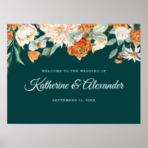 Eleganter Aquamariner Burnt Orange Blumenzwiebelwi Poster