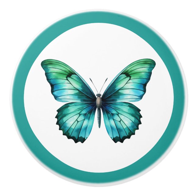 Eleganter Aquamariner Butterfly Türkis Blue Drawer Keramikknauf (Vorderseite)