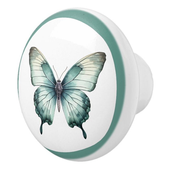 Eleganter Aquamariner Butterfly Türkis Blue Drawer Keramikknauf (Rechts)