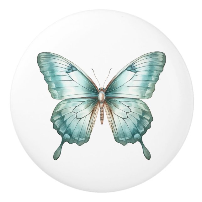 Eleganter Aquamariner Butterfly Türkis Blue Drawer Keramikknauf (Vorderseite)