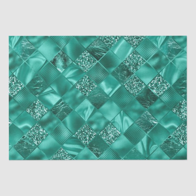 Eleganter Aquamariner Glitzer Diamond Lattice Must Seidenpapier (Vorderseite)