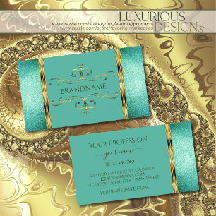 Eleganter Aquamariner Glitzer Goldbrasse Verzierte Visitenkarte