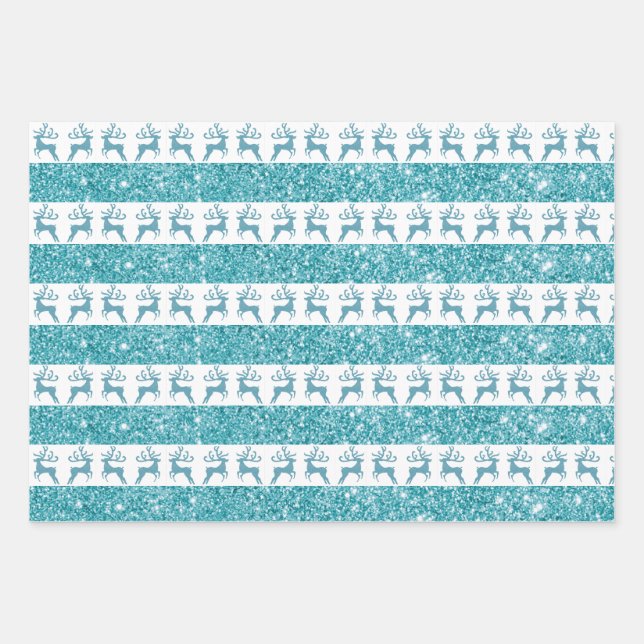 Eleganter Aquamariner Glitzer Silhouette Geschenkpapier Set (Vorderseite)