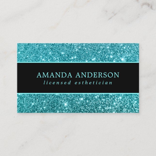 Eleganter Aquamariner Glitzer Sparkle Business Car Visitenkarte (Vorderseite)