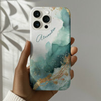 Eleganter Aquamariner Gold Abstrakt Watercolor Ind